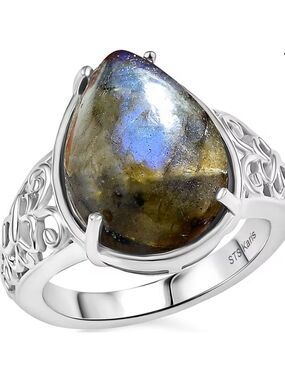 NWT STS KARIS Labradorite Ring Size 7 or 8 Intricate Design Silver Tone UNISEX